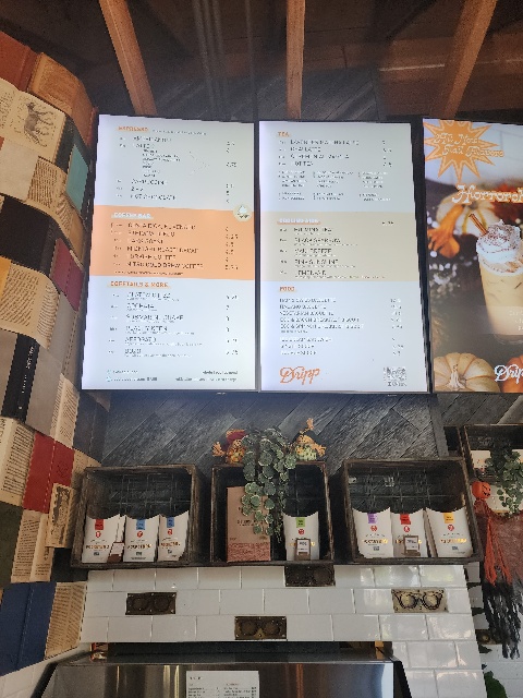 Menu of food and coffee items